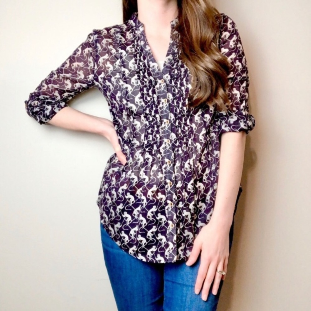 NWT Anthropologie Maeve Dark blue Monkey Blouse